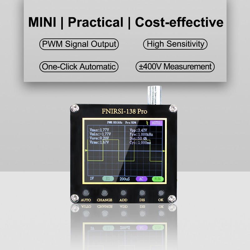 FNIRSI-138 Pro Handheld Digital Oscilloscope 2.5MSa/s 200KHz Analog Bandwidth Support Auto, 80Khz PWM and Firmware Update