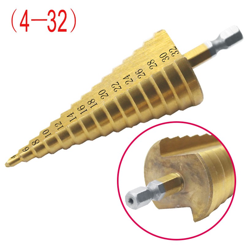 1pc 4-32mm HSS Titanium Coated Step Drill Bit Drill Power Tools Metal High Speed ​​Steel Wood Hole Cutter Step Cone Drill