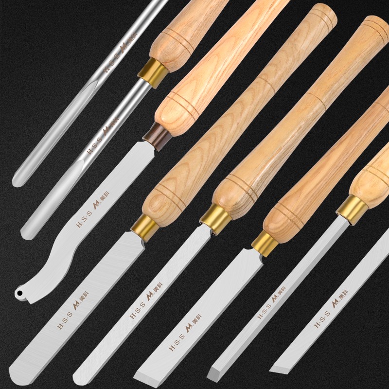 Woodworking Lathe Chisel High Speed ​​Steel Deflection Spindle Round Nose Gouge Wood Turning Tools With HSS Blade Solid Wood Handles