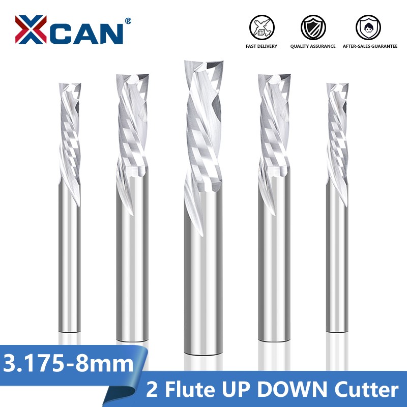 XCAN Pressure Milling Cutter 3.175/4/6/8mm Shank Wood Bottom Cutting Two Flutes Spiral Milling Tool CNC Router Wood For Removing Pieces End Mill