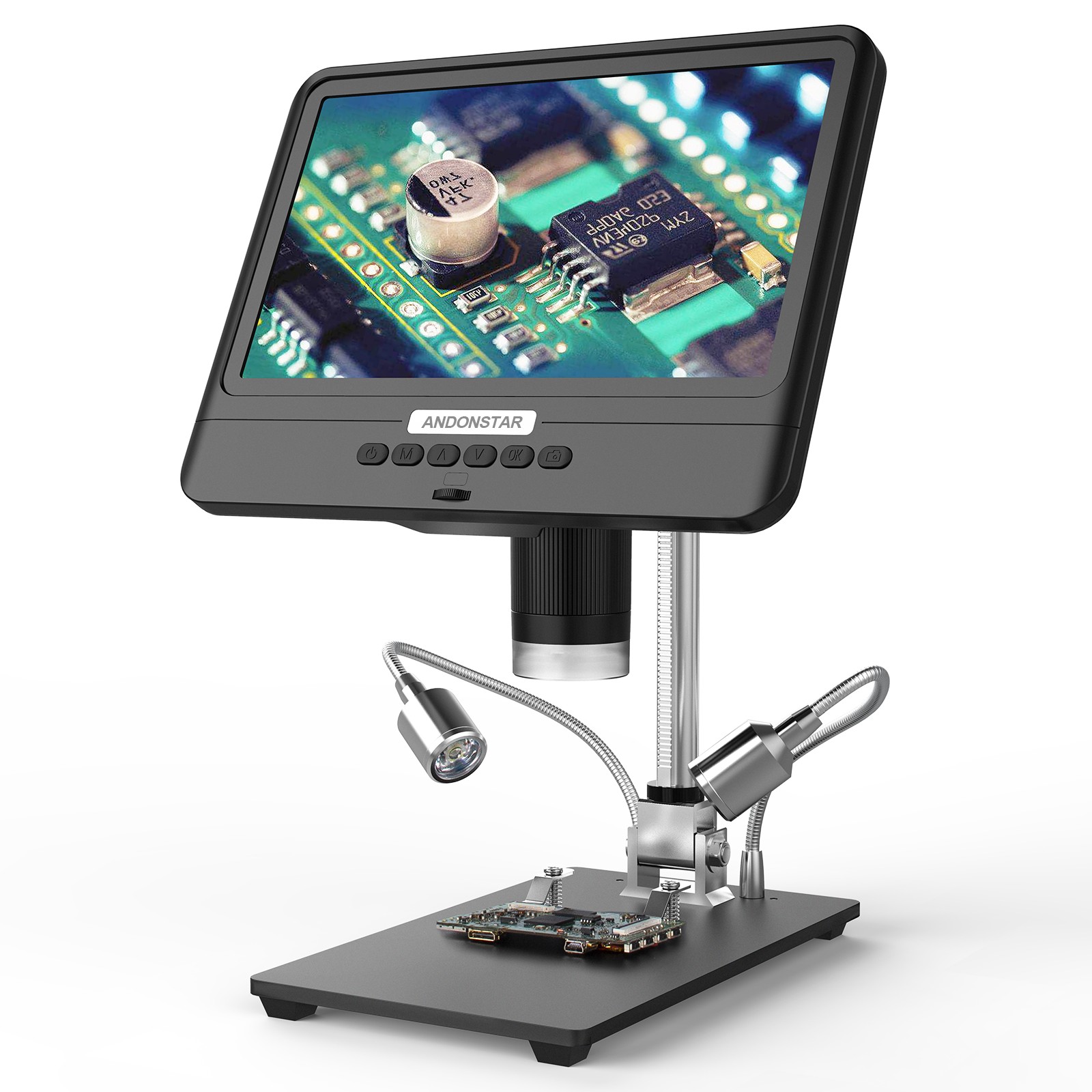 Andonstar AD208S Digital Microscope, 8.5 inch LCD Display, 5X-1200X, 1280*800, 1080P Adjustable Range, Soldering Tool with 2 Fill Lights