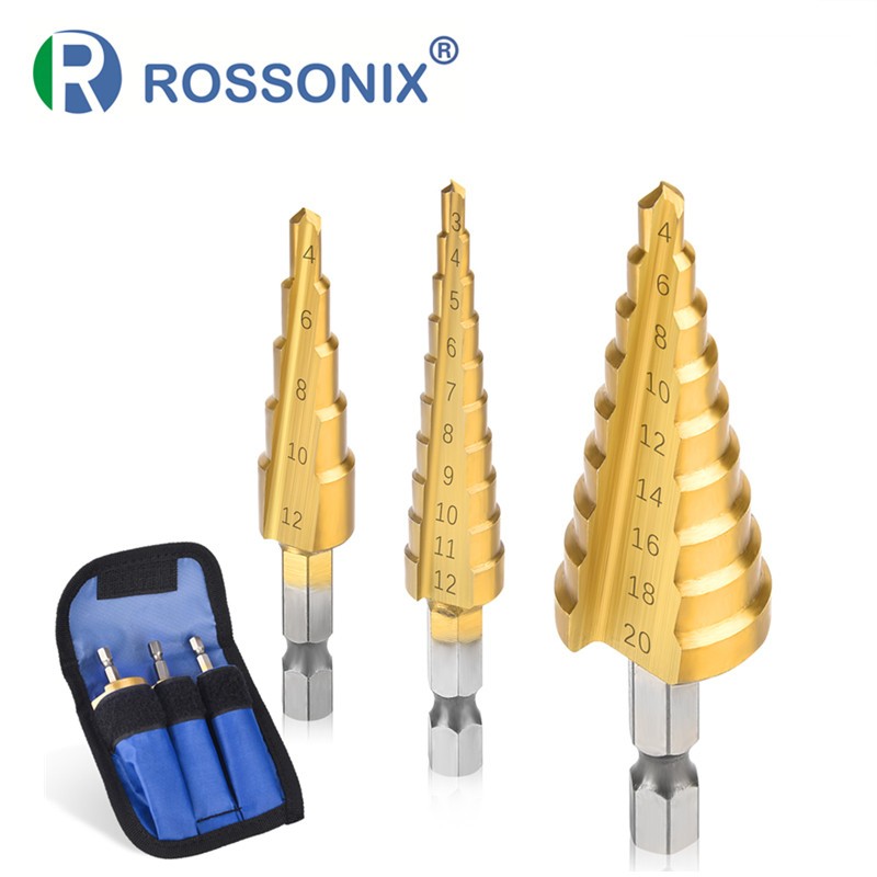 3pcs/set 3-12mm 4-12mm 4-20mm HSS Straight Groove Step Drill Bit Titanium Coated Wood Metal Hole Cutter Core Drill Tool Set