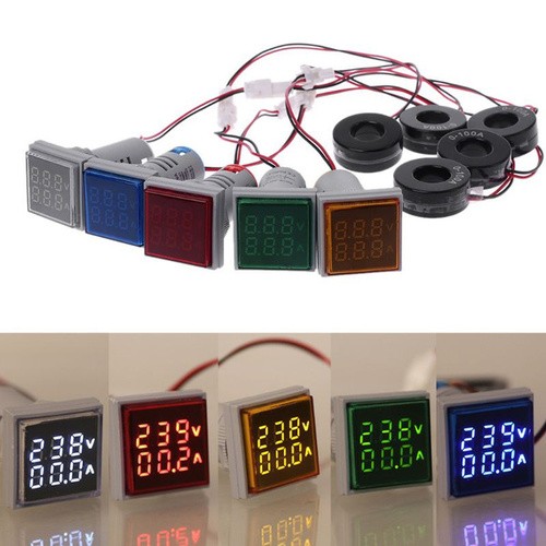 Square LED Digital Dual Display Voltmeter & Ammeter Voltage Gauge Current Meter AC 60-500V 0-100A D18