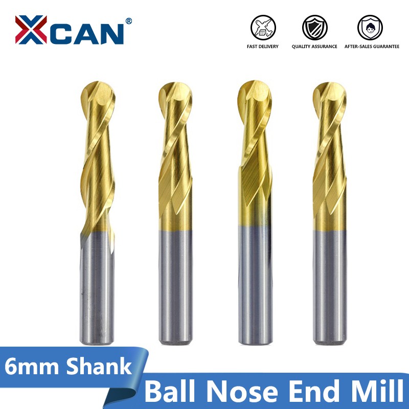 XCAN Ball Nose End Mill 1pc 4/6mm Shank 2 Flute Spiral End Milling Cutter Tungsten Carbide CNC Router Bits Engraving Bits