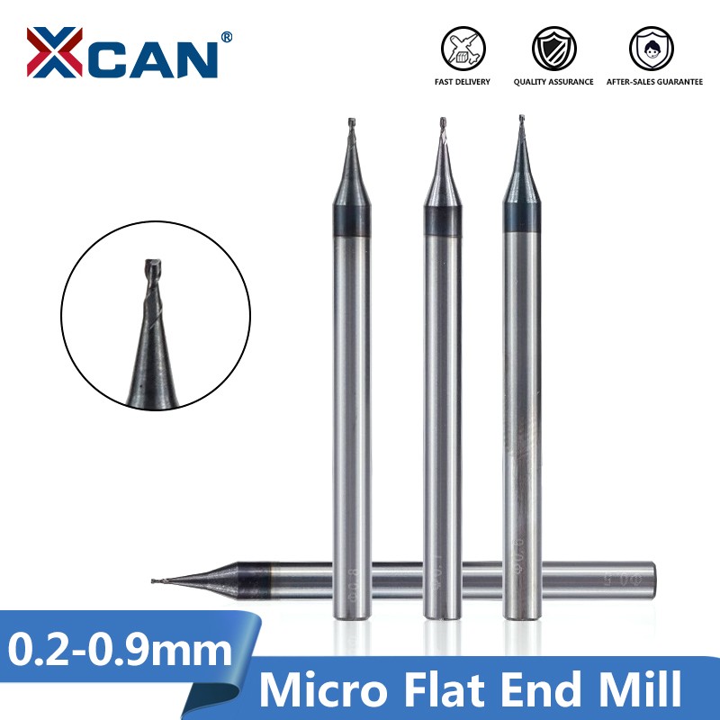 XCAN 1 قطعة 0.2-0.9 مللي متر TiAIN مايكرو شقة نهاية مطحنة 4 مللي متر عرقوب 4 الناي طحن القاطع HRC 55 ميركو كربيد نك النقش بت راوتر بت