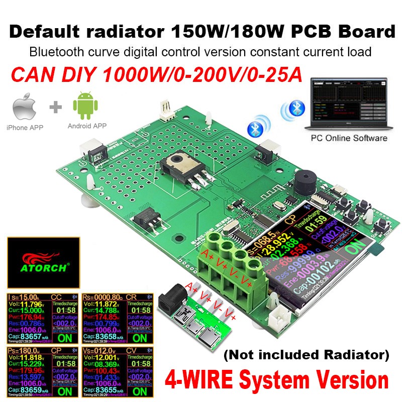 DIY PCB Board 4 Wire 1000W USB Electronic Tester Load Lithium 18650 Battery Capacity Monitor Discharge DC Power Supply Meter