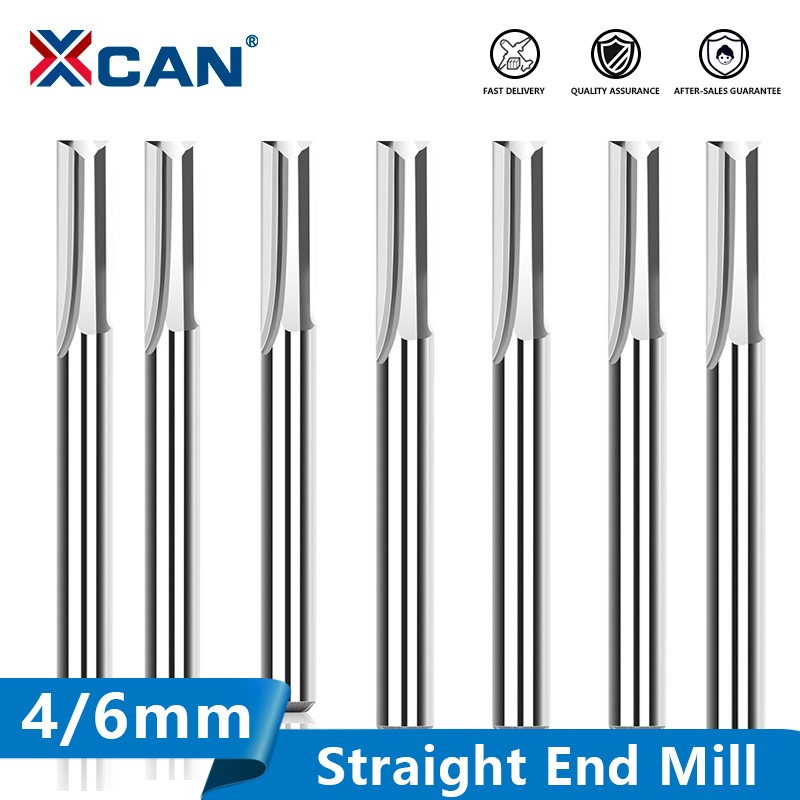 XCAN 1pc 4mm/6mm Shank 2 Flute Straight End Mill Carbide CNC Router Bit Engraving Bit Straight Slot Milling Cutter