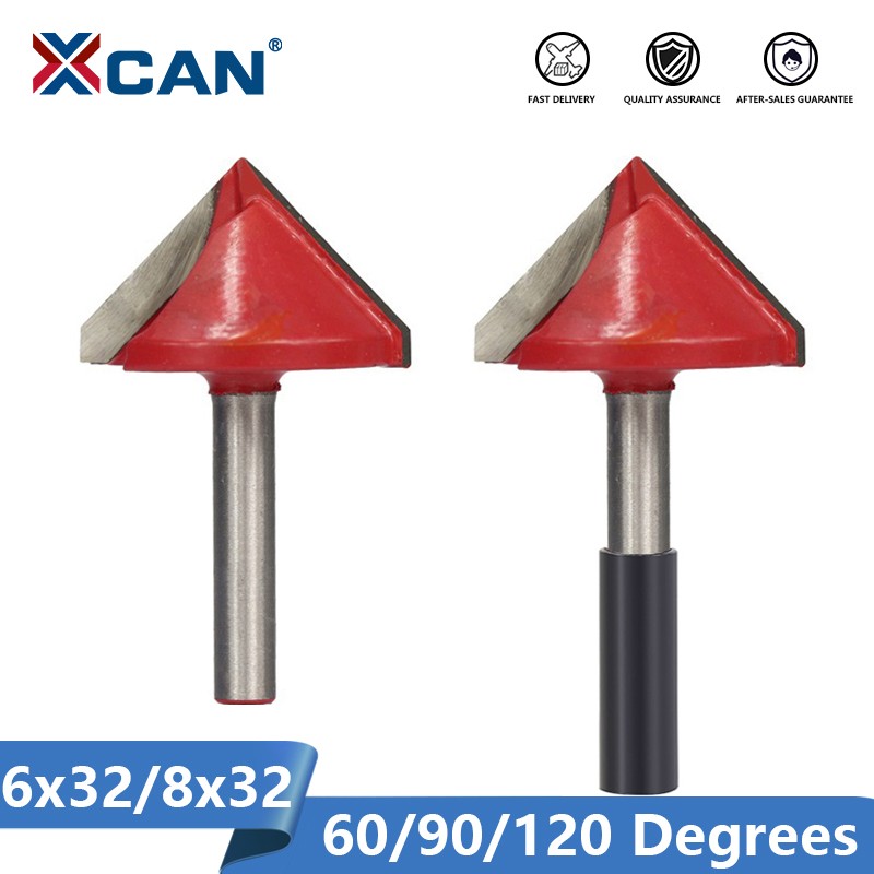 XCAN 1pc 32mm V Shape Milling Cutter 90 Degree Wood Router Bits CNC End Mills 6mm Shank for Woodworking Trimming Engraving Bits