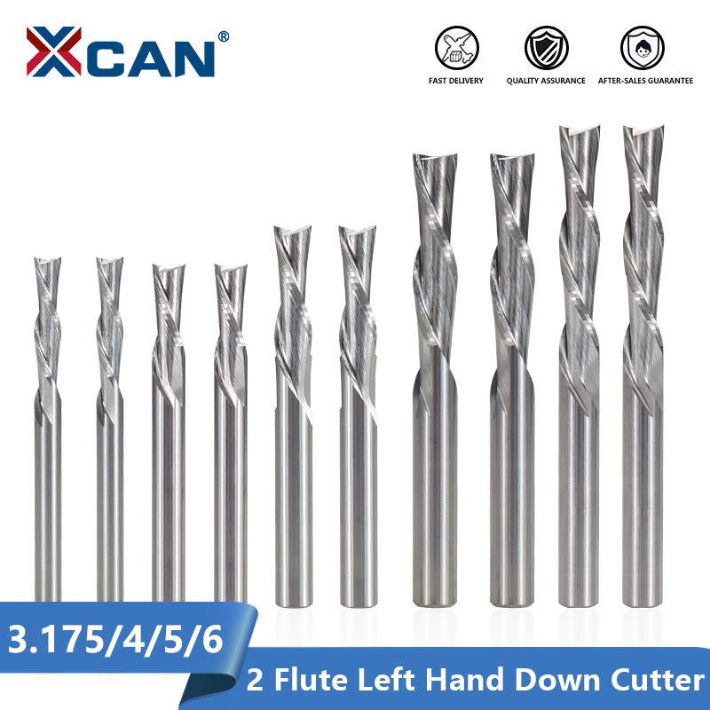 XCAN Left Hand Down Cutter 3.175/4/5/6mm Shank Spiral End Mill 2 Flute Carbide Milling Cutter for CNC Aluminum Cutting Milling B