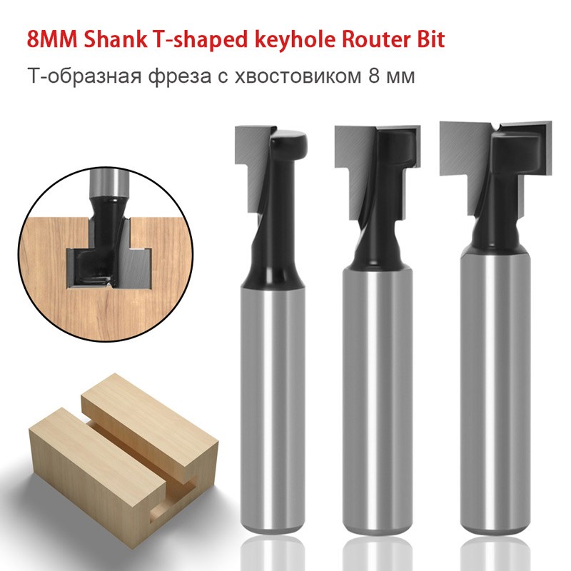 1pc or 3pc set 8mm carbide shank T-shaped keyhole router bits woodworking tools cnc cutting machines for wood photo frame