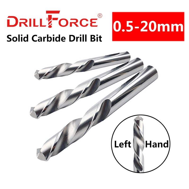 Drillforce 1pc 0.5mm-20mm Left Hand Steel Carbide Drill Bit Reverse Spiral Flute Twist Drill Bit For Steel Alloy Stainless Tool