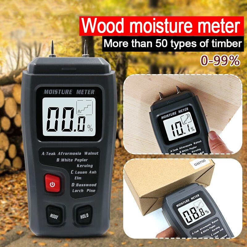 EMT01 Digital Wood Moisture Meter 2 Pins 0-99.9% Wood Moisture Tester Wood Moisture Detector With Large LCD Display