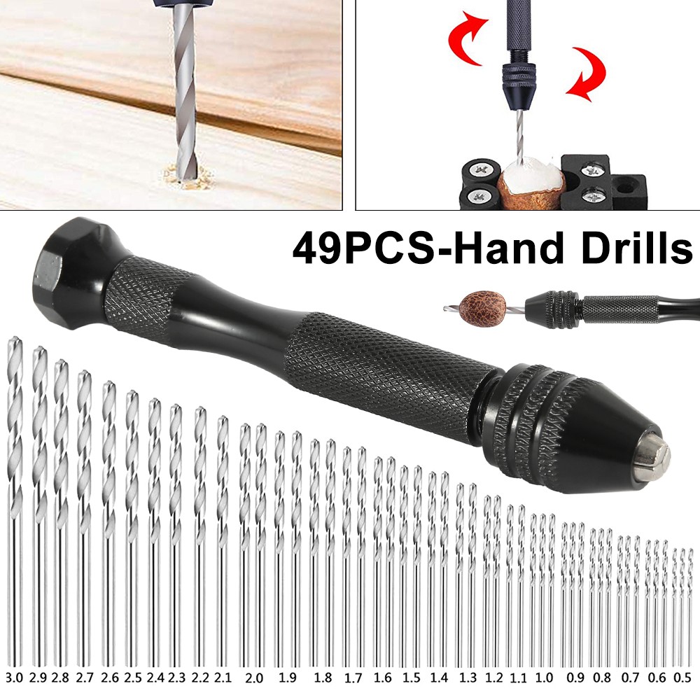 49pcs Precision Pin Vise Hobby Drill Bits With Model Twist Hand Drill Bits Set DIY Woodworking Tool Drill Accessories