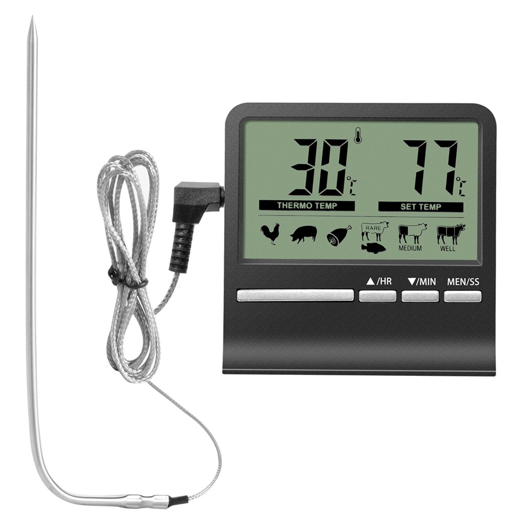 Digital Kitchen Barbecue Food Thermometer Stainless Steel Probe Outdoor BBQ Cooking Oven Meat Food Temperature Alarm Timer