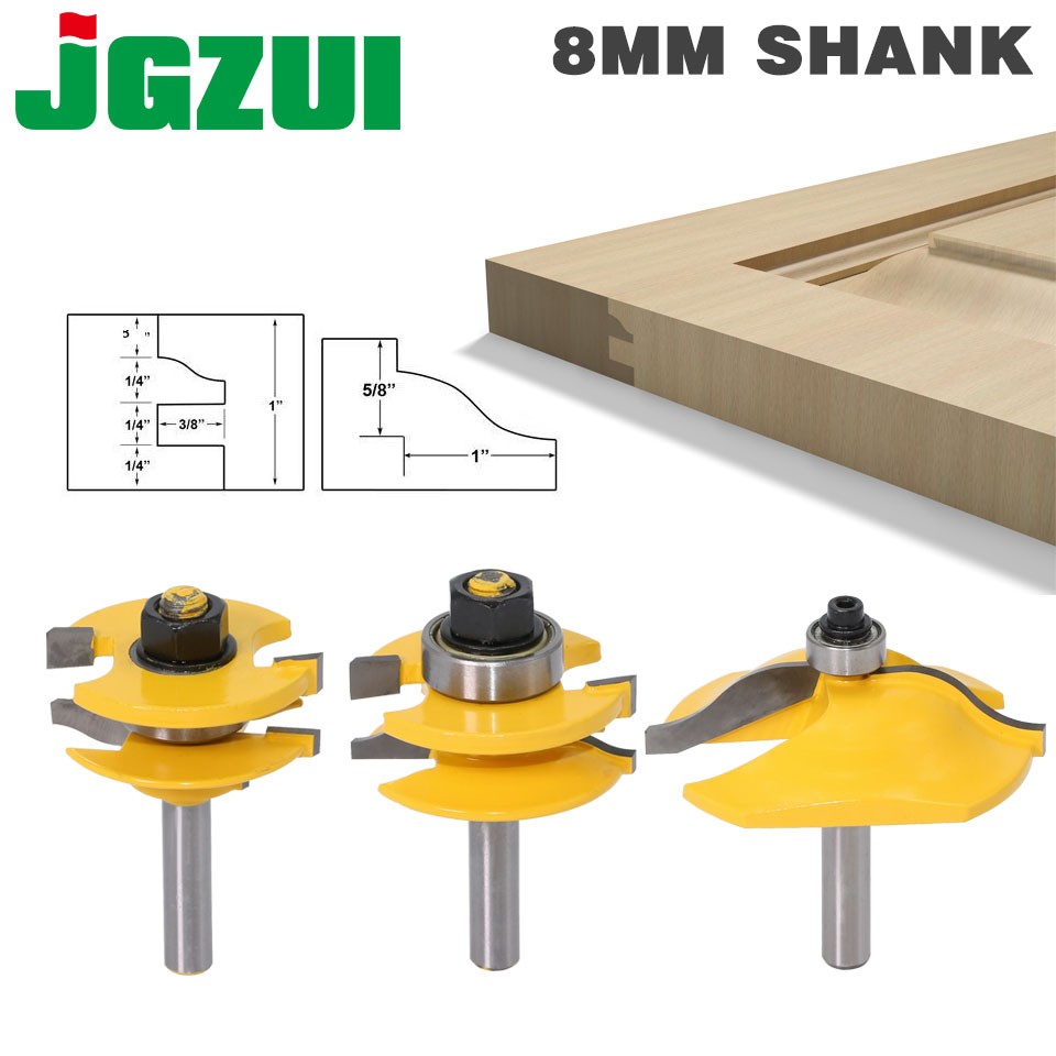 8mm Shank High Quality Raised Panel Cabinet Door Router Bit Set - 3 Bits Ogee Woodworking Cutter Woodworking Router Bits