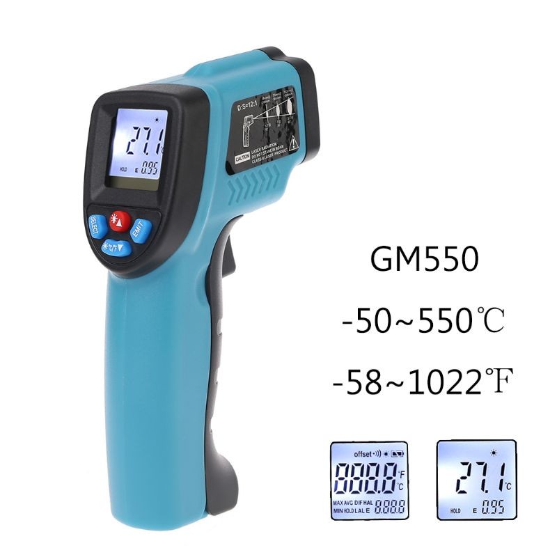 -50 ~ 550 ℃ /-58 ~ 1022 ℃ الأشعة تحت الحمراء ميزان الحرارة الليزر نقطة الأشعة تحت الحمراء مسدس حراري GM550 مقياس الحرارة الصناعية ℃/