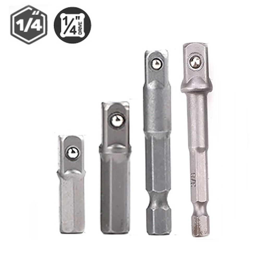 1pc 4pcs Drill Socket Adapter For Battery Power Drill w/ Hex Shank To Square Socket Drill Bits Bar Extension 1/4" Bit Set