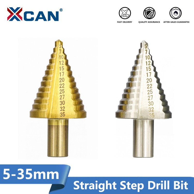 XCAN Metal Drill 1pc 5-35mm Step Cone Drill Tin Coated Straight Groove Hole Cutter HSS Round Shank Step Drill Bit