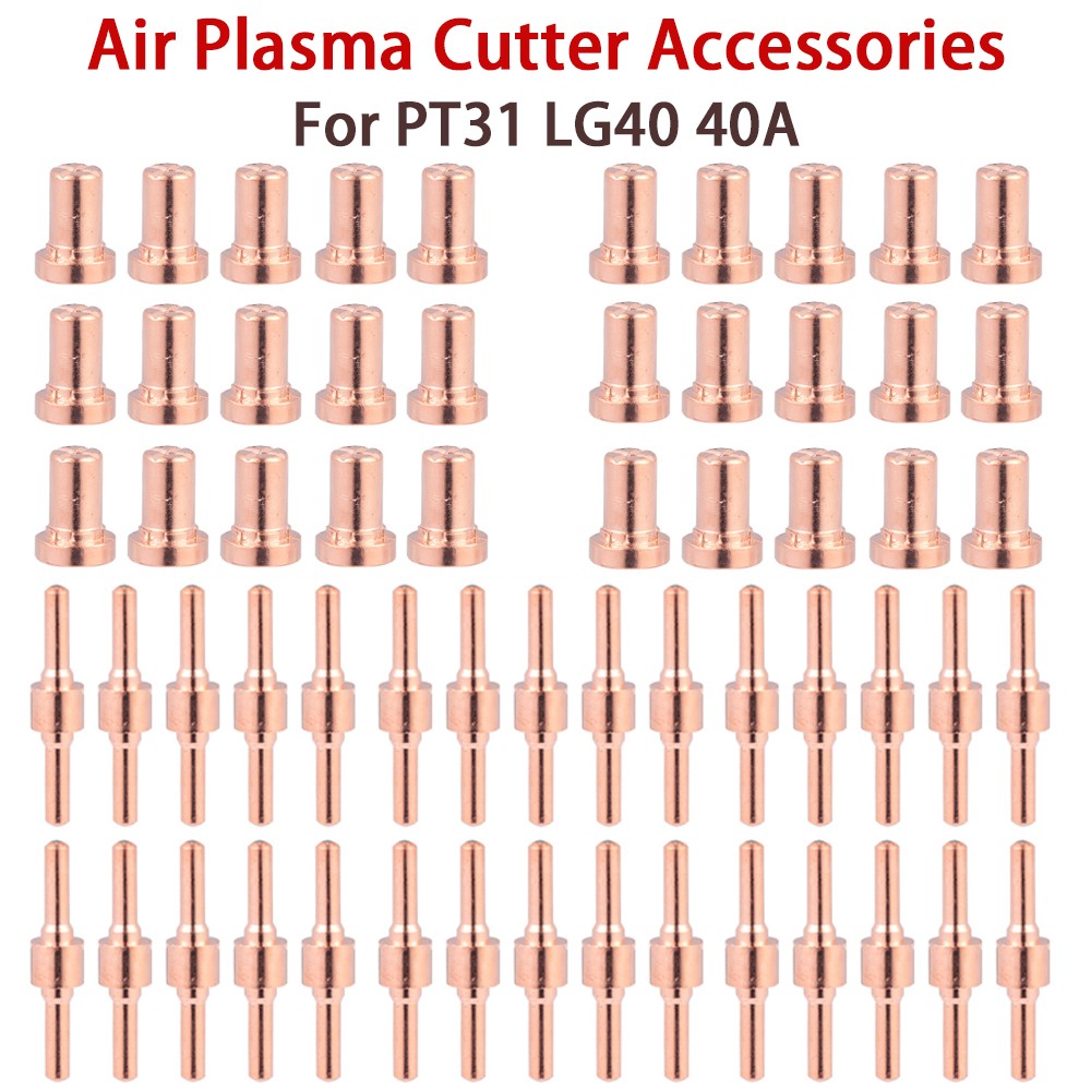 20/40/60pcs Red Copper Consumables Extension Long Tip Electrodes and Long Nozzles for PT31 LG40 40A Air Plasma Cutter