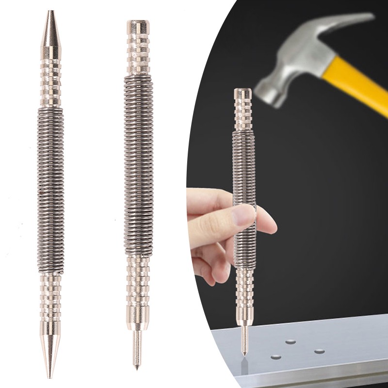 Spring Tool Hammered Nail Set Center Holes Punch Spring Load Marking Metal Wood Drill Bit Door Pin Removal Tool