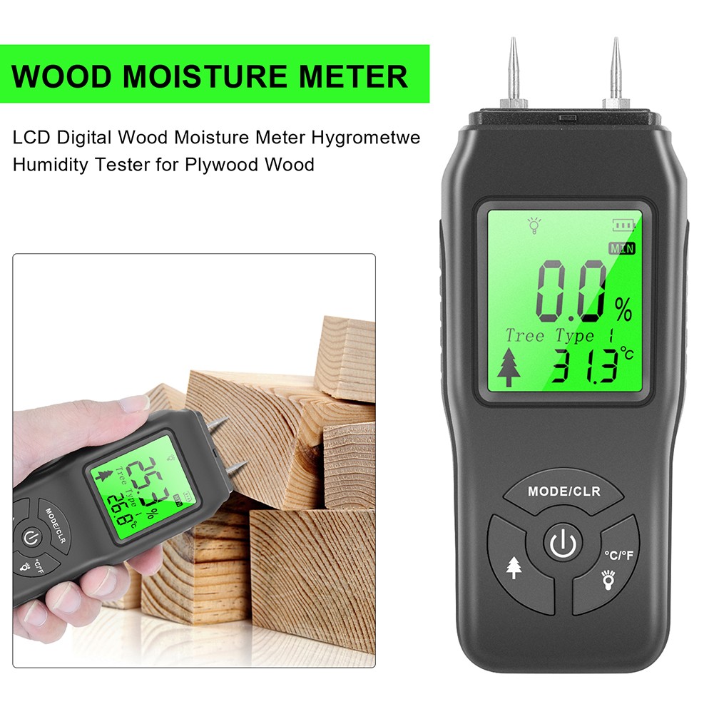 Professional Two Pins Digital Wood Moisture Meter LCD Display Paper Moisture Tester Furniture Tool Portable Timber Hygrometer Detector