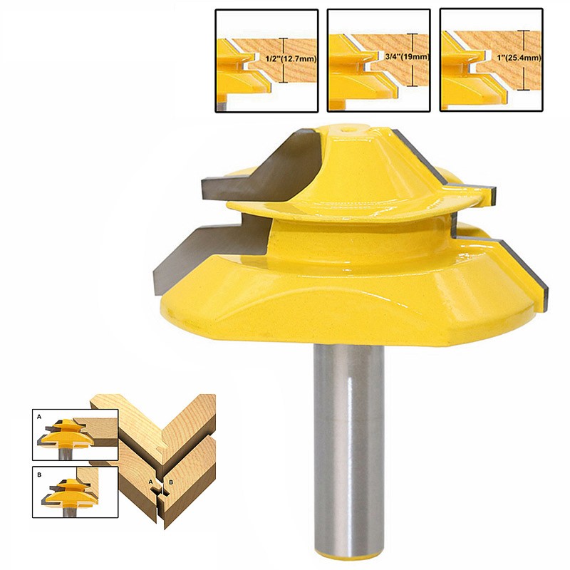 1/2" 1/4" 8mm Shank 45 Degree Lock Miter Router Bit 8*1-1/2 8*1-3/8 Tenon End Cutter Milling Tools for Woodworking