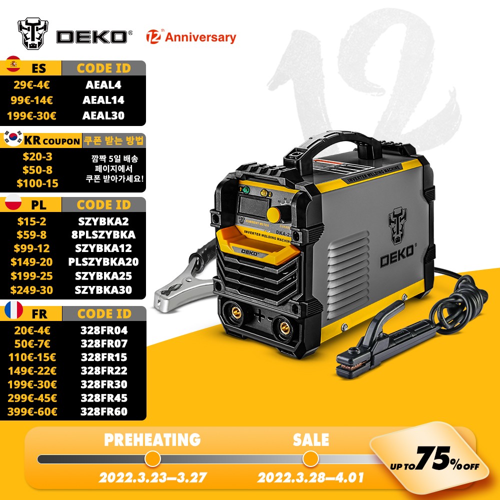 DEKO DKA Series DC Inverter Arc Welder 220V IGBT MMA Welding Machine 120/160/200/250A For Beginner Home Lightweight Efficient