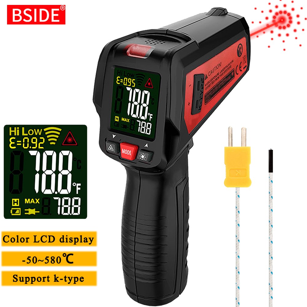 BSIDE BTM11 IR-LCD Digital Infrared Thermometer Color Screen Thermometer -50~580 Non-Contact Laser Thermometer