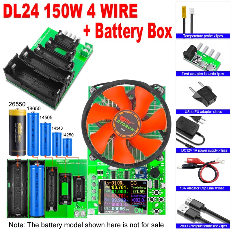 DL24 4 Wire Battery Capacity Tester Electric Discharge Capacity Measurement Tester 150W 200V 25A