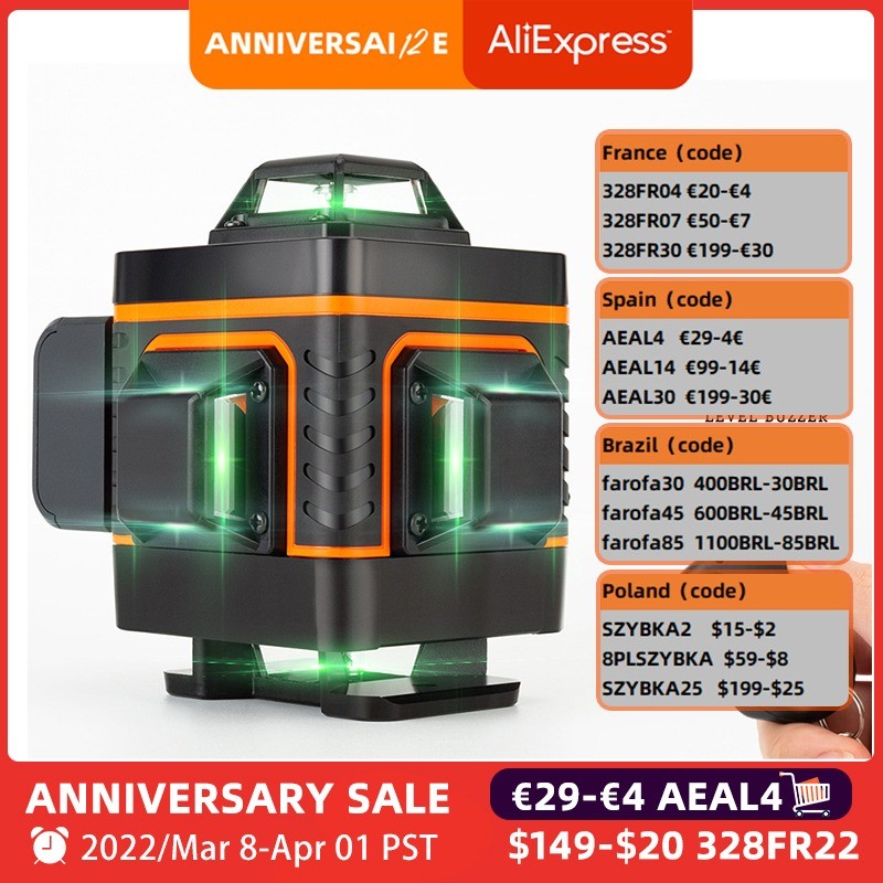 HILDA 12/16 lines 3/4D self-leveling laser level 360 horizontal and vertical cross super powerful green laser level