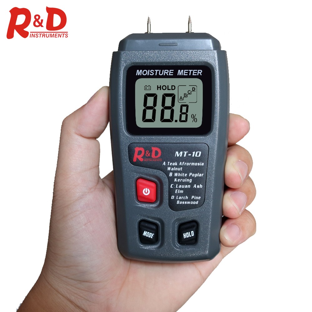 R&D MT10 Wood Hygrometer Hygrometer Timber Humidity Detector Tree Digital Density Tester Gray EMT01 Wood Humidity Tester