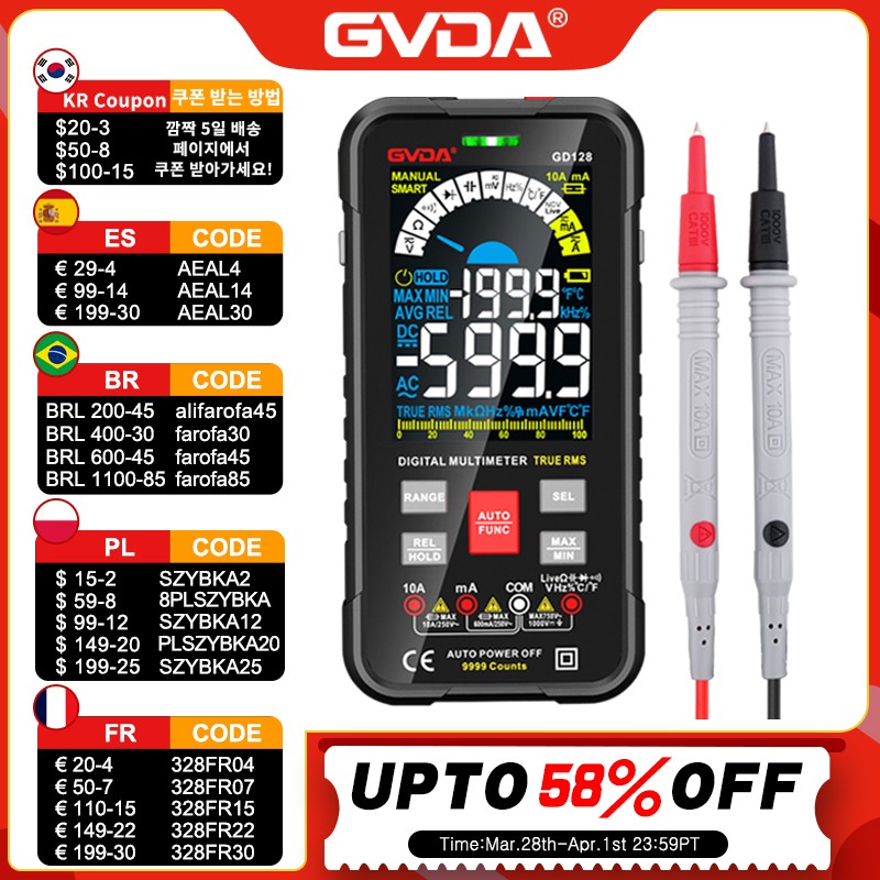 GVDA 9999 Digital Multimeter Voltmeter DMM AC True RMS DC NCV Potentiometer Smart Ammeter Capacitance Automatic Range Meter