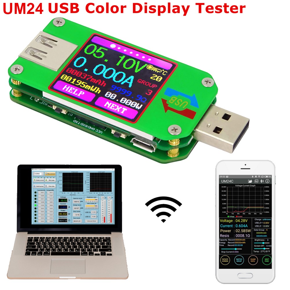 UM24 UM24C for APP USB 2.0 LCD Display Voltmeter Ammeter Battery Charge Voltage Current Meter Cable Resistance Tester-12006014