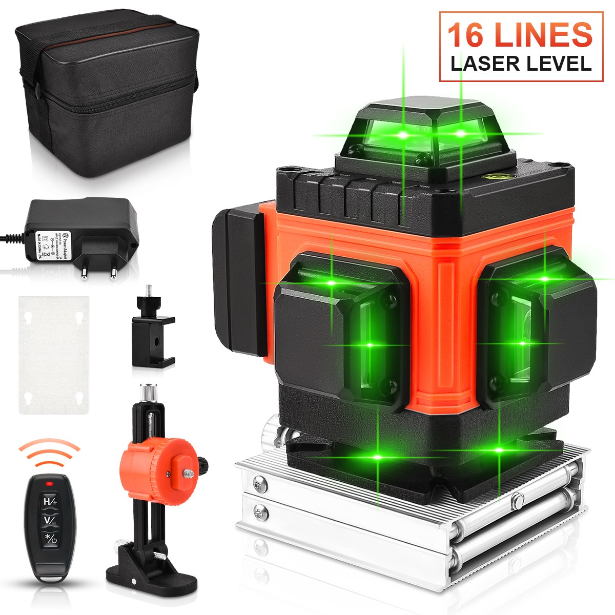 GOXAWEE 360 Laser Level 16/12 Lines 3D/4D Self Leveling Laser Bevel Cross Green Horizontal Vertical Beam for Construction Tools