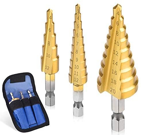 3pcs/set 3-12mm 4-12mm 4-20mm HSS Straight Groove Step Drill Bit Titanium Coated Wood Metal Hole Cutter Core Drill Tool Set