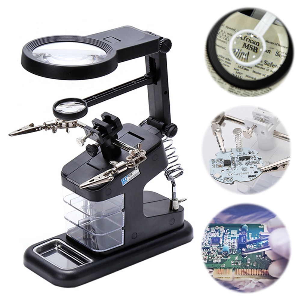 Welding Magnifying Glass LED Light Auxiliary Lens Loupe Desktop Magnifier Desk Lamp Welding Magnifier for Mobile Phone