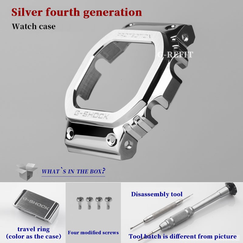 G-Refit 316 Stainless Steel DW5600 G5600E GW/DW5000 Watch Strap/Case DW5035 Silver Belt Straps and Watches Bezel with Tools