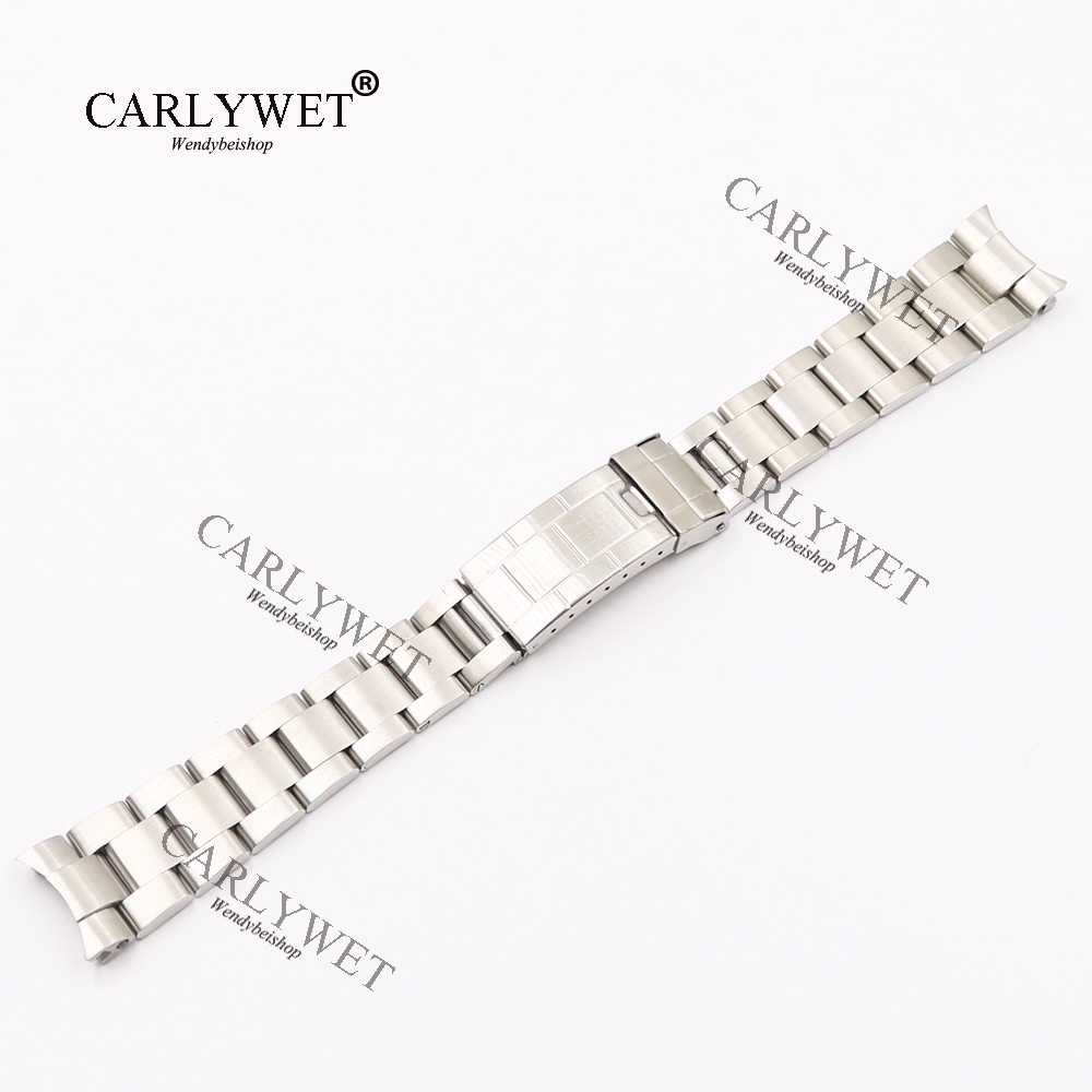 CARLYWET 20 مللي متر الفضة الصلبة منحنى نهاية المسمار الروابط الصلب حزام (استيك) ساعة حزام الطراز القديم سوار حزام لل خمر الغواصات