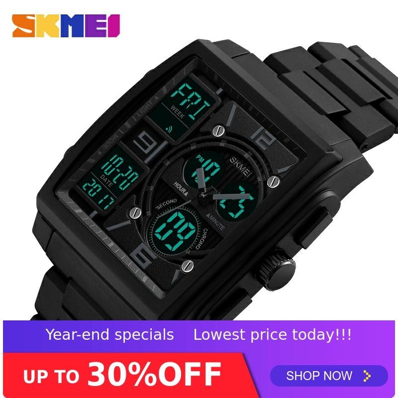 SKMEI 1274 Men's 5ATM Waterproof Students Quartz Wristwatch Digital Alarm Date Year EL Backlight Chronograph EL Lighting Chip