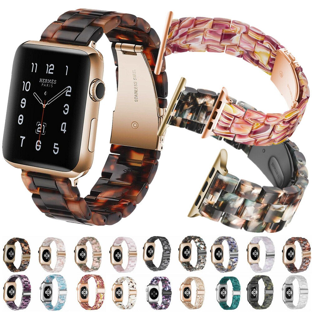 Replacement Resin Tortoise Shell Lines Watch Strap Bracelet For Apple Watch Series 5/4/3/2/1 42mm 44mm 38 and 40mm Leopard Print