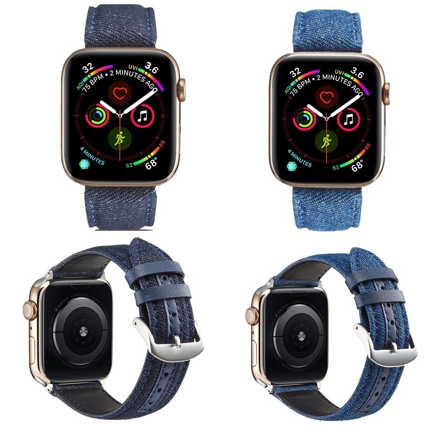 Fashion Denim Bands for Apple Watch Series 6 5 4 3 2 SE 40 44mm Strap for Iwatch 38 42mm Buckle Leather Watches