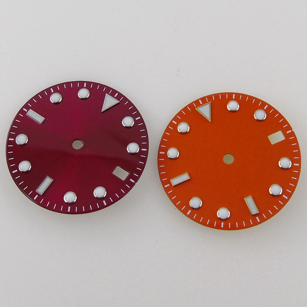 28.5mm watch dial orange red sterile watch dial fit for NH35A movement automatic watch dial luminous hands