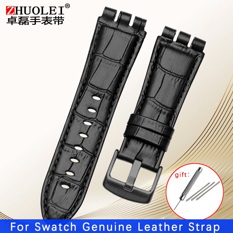 For swatch watchband 23mm New High Quality Mens Soft Waterproof Genuine Leather Watchband Straps Black Brown Cowhide Bracelet