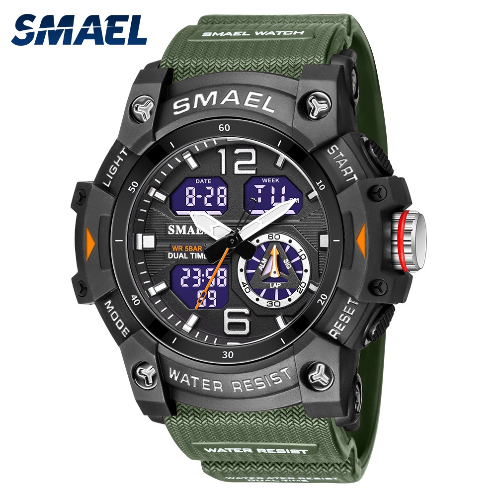 SMAEL 2022 New Men's Watches Dual Time Military Watches 50M Waterproof Men 8007 Shock Resistant Sport Watches Wtach Gifts