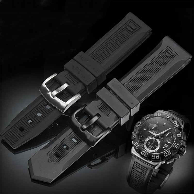 Durable Black Soft Silicone Rubber Watchband 22mm 20mm Pin Buckle Breathable Logo Strap Fit For Tag Hue Carrera Aquaracer Watch