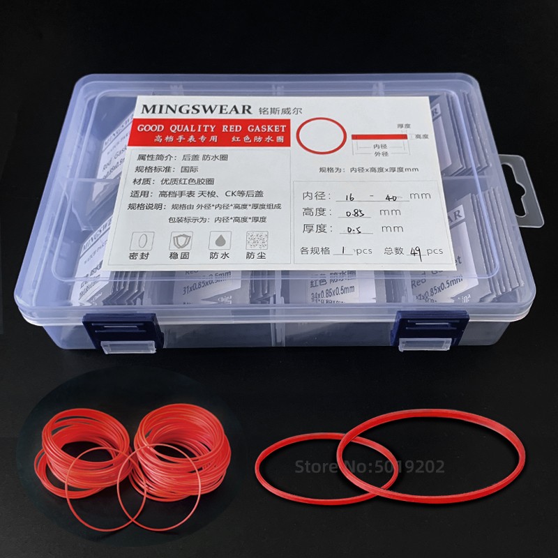 Red watch gasket 0.85mm thick, total 49pcs, diameter 16-40mm, 0.5mm, free shipping