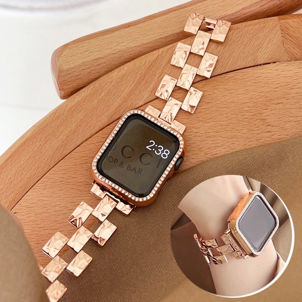 معدن حجر نمط حزام ل أبل ساعة 7 41 45 38 42 مللي متر حزام على شكل سلسلة الماس الحال بالنسبة iWatch 7 6SE سوار الفولاذ المقاوم للصدأ سوار فولاذي