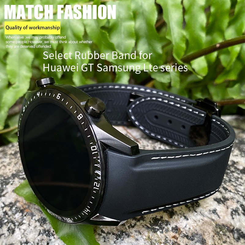 20mm 19/21mm 22mm Curved End Silicone Rubber Watch Band Suitable for Huawei GT 2 Samsung Galaxy Watch 3 4 Omega Seamaster Strap