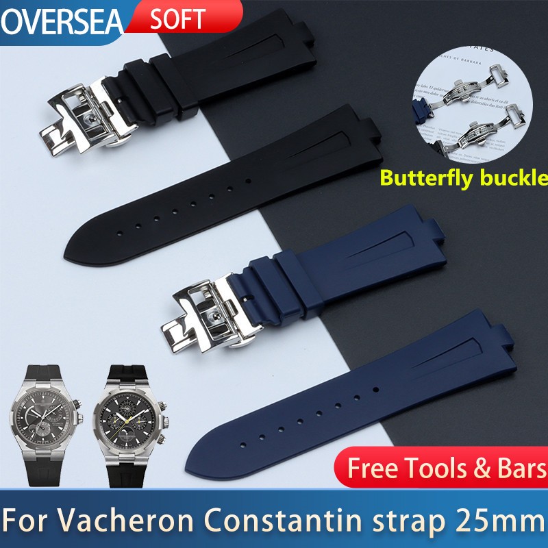 Quality 25mm-9mm Black Blue Soft Rubber Silicone Watches Band for Vacheron Constantin Strap VC Watchband Wristband Folding Buckle