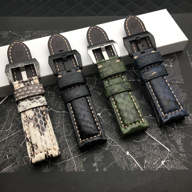 Top Quality 22mm 24mm Red White Black Green Blue Snake Real Calfskin Watchband for Panerai Strap Watch Band Pin Buckle Tool